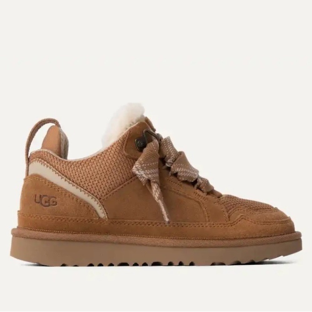 UGG Low-Top Lace-Up Sneaker in Chestnut Suede with Cream Trim